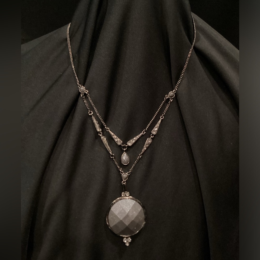 Double-strand, gunmetal grey pendant necklace by Xc